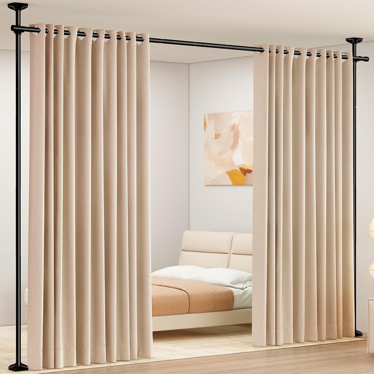 Room Divider Curtain Rod No Drill Adjustable Heavy Duty Tension Wall Separator