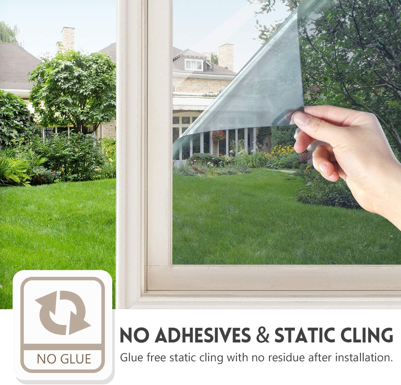 One Way Window Privacy Film 17.5”x6.5ft Static Cling UV Sun Blocking Black Silve