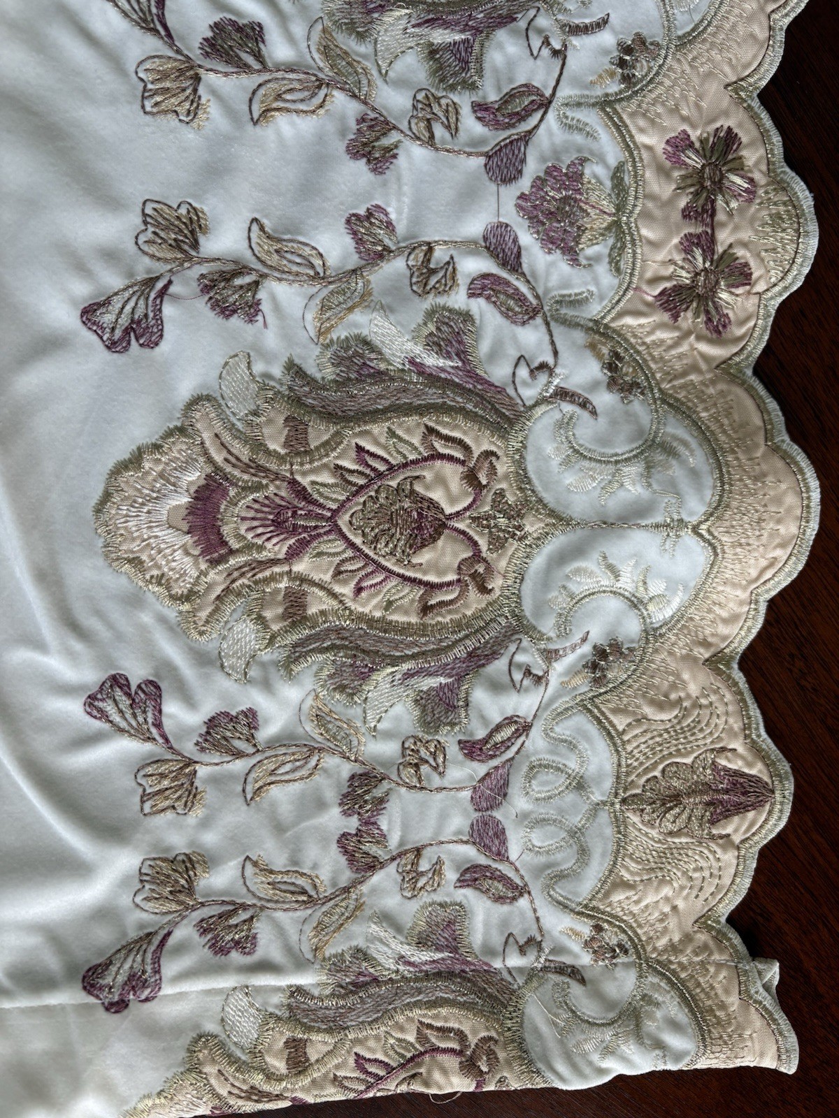 Embroidered Floral Rod Pocket Curtain Panels Pair 27x 114 Cream Velvet