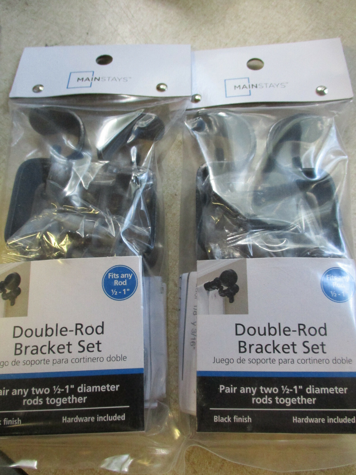 LOT OF 2 PACKS Double Curtain Rod Brackets 1/2″ to 1″ RODS 2 EACH PACK BLACK S9