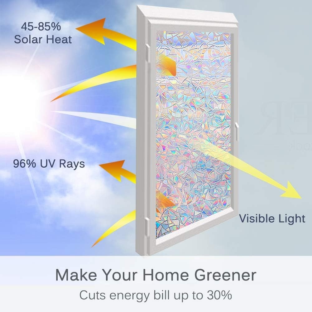 UV Blocking Rainbow Window Film 17.5″ x 78.7″ – Includes Installation Tools