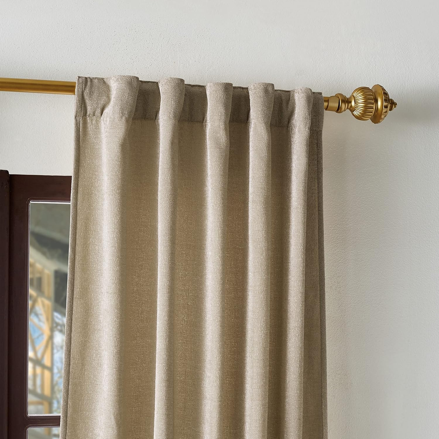 Natural Naples Chenille Back Tab Window Curtain Panel Pair, 95