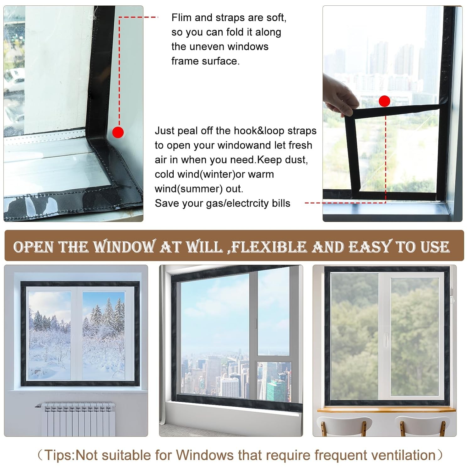 48” Adjustable Insulated Window Plastic Cover Winter Draft Stopper Sealer