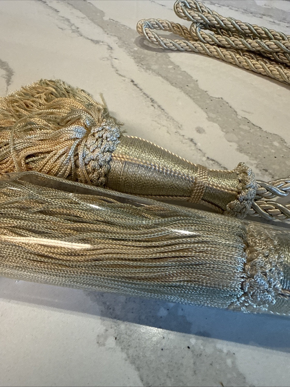 Curtain Window Treatment Tie Back SET Silky Beige Taupe Cream Rope Drapery