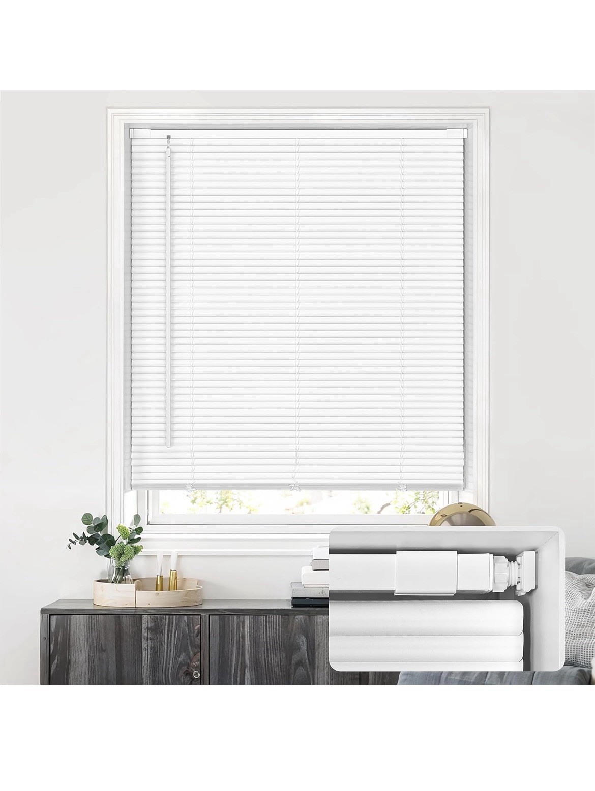 No Tools No Drill 1″ Vinyl Mini Blinds, Cordless 35″ W x 48″ H Cordless-white