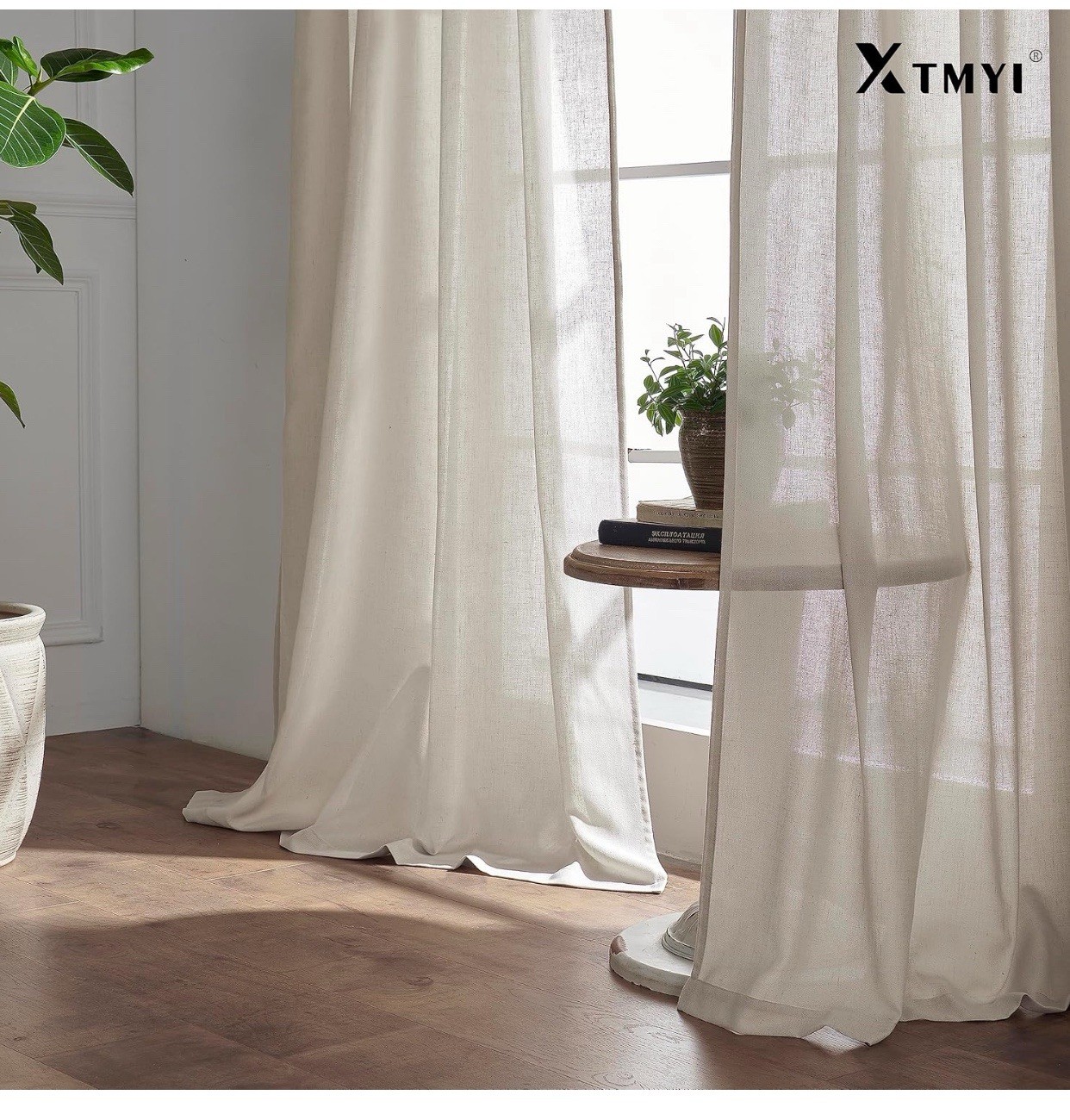 XTMYI Oatmeal Beige Back Tab/Hook Belt Linen Cotton Curtains 120”L(2 Panels set)