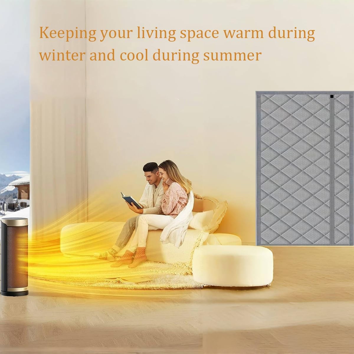 Thermal Door Curtain Fits Doors Size 36″x80″，Curtain Size 39″x82″, Magnetic I…