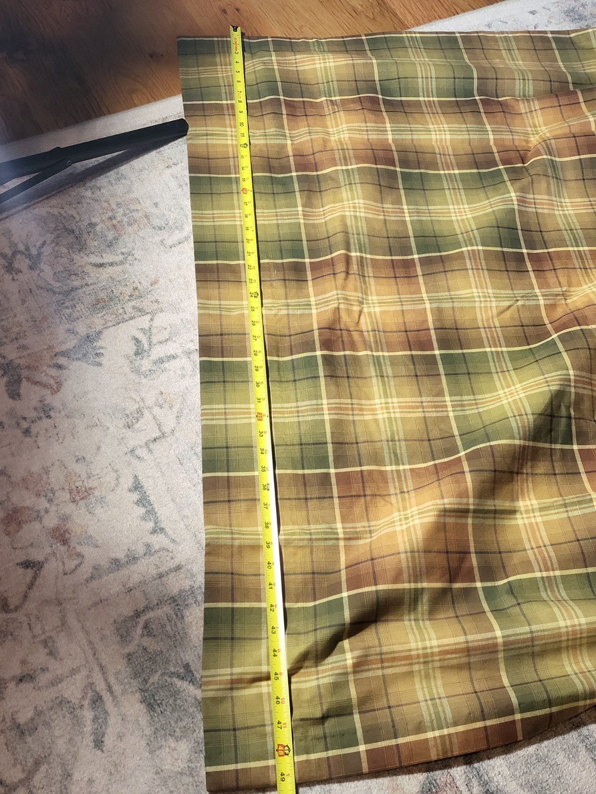 CUSTOM LONG LINED PLAID TARTAN PLEATED PINCHED DRAPES GREEN BROWN, EXCELLENT