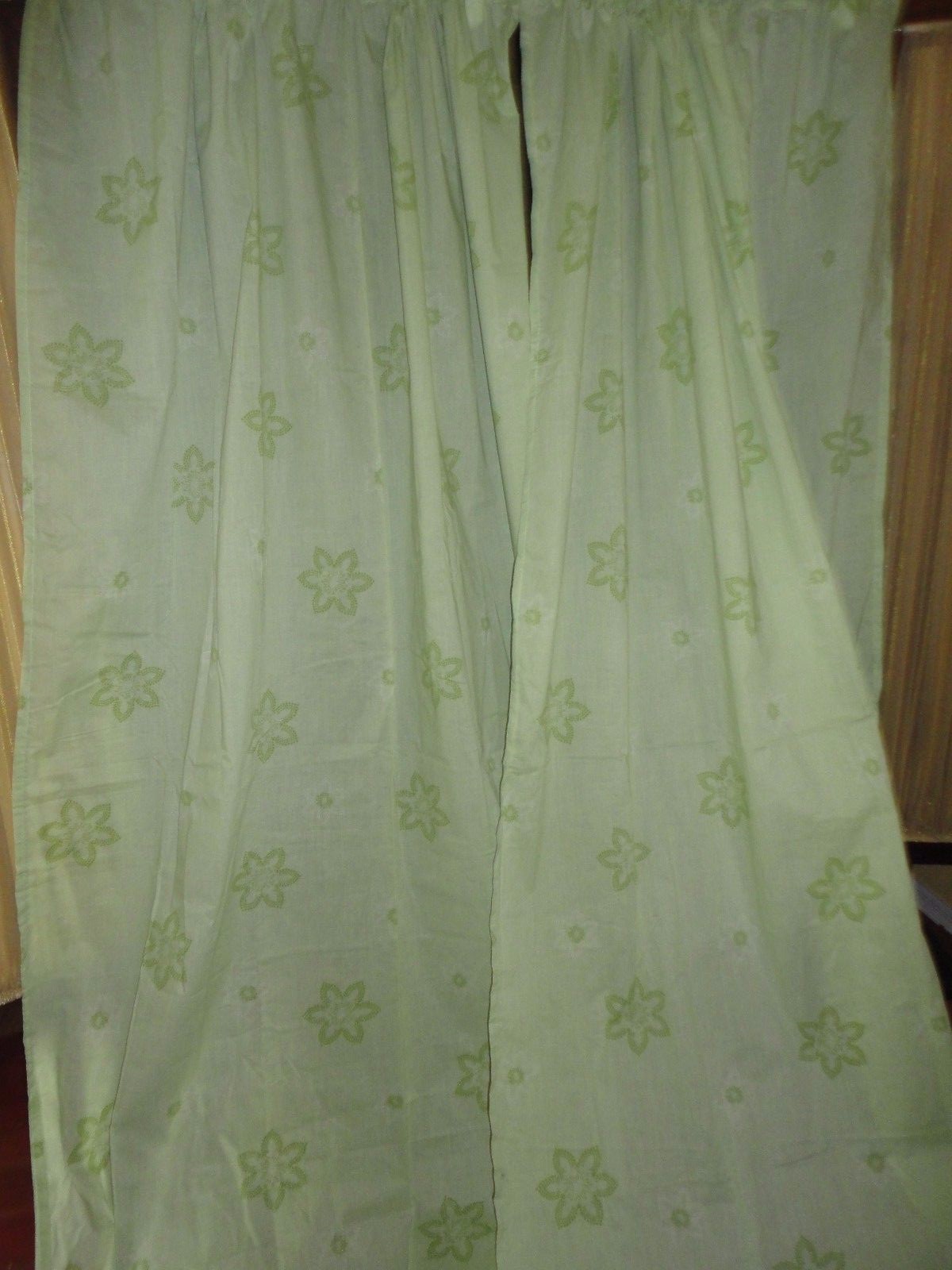HOMESTEAD GREEN FLORAL DOTS (PAIR) UNLINED WINDOW CURTAINS PANELS 50 X 81