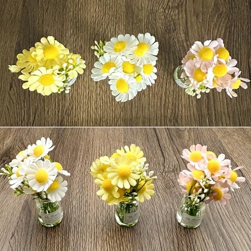 3PCS Mini Car Accessories, Cute Daisy Flowers Car Decorations, Miniature Plant