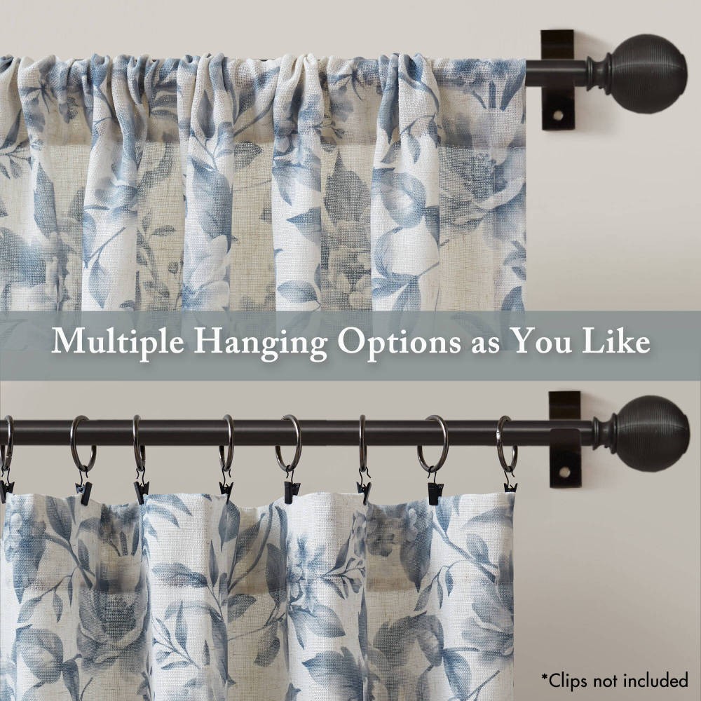 42×84″ Soft Lana Window Curtain Panel Botanical Print Adjustable Tie-Up Fabric