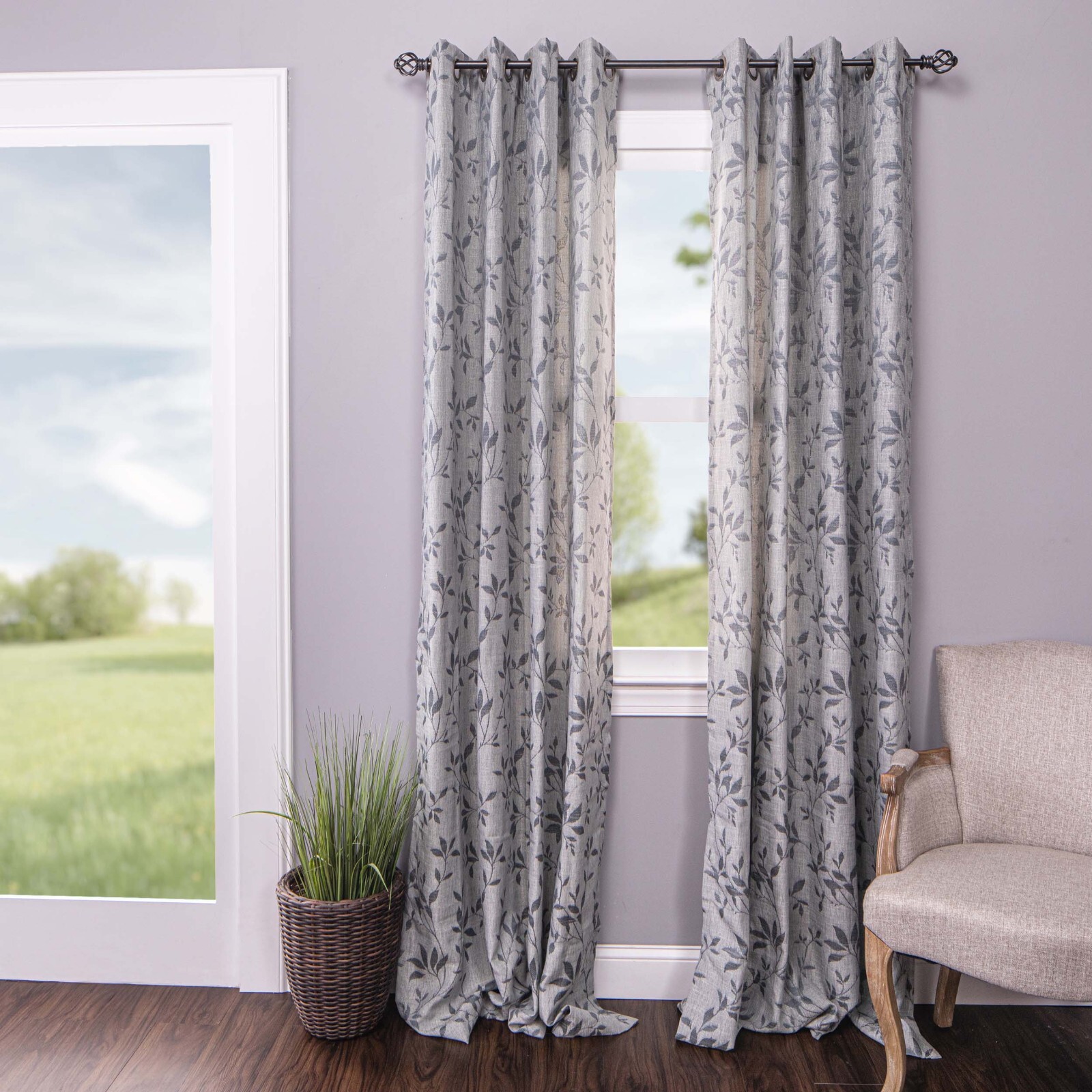 Ghera Jacquard Nature Leaves Window Curtain Panel Set with Grommet Top Header