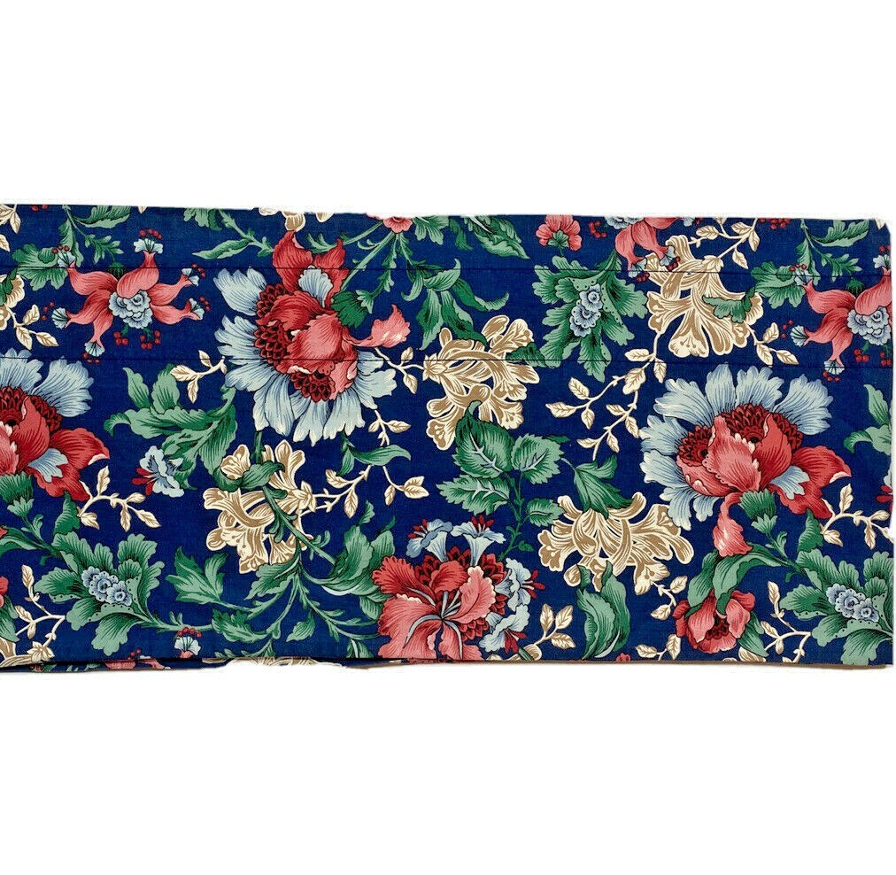 Vintage 80s Floral Dark Pattern Valance Curtain Cotton Navy Blue Print Lined