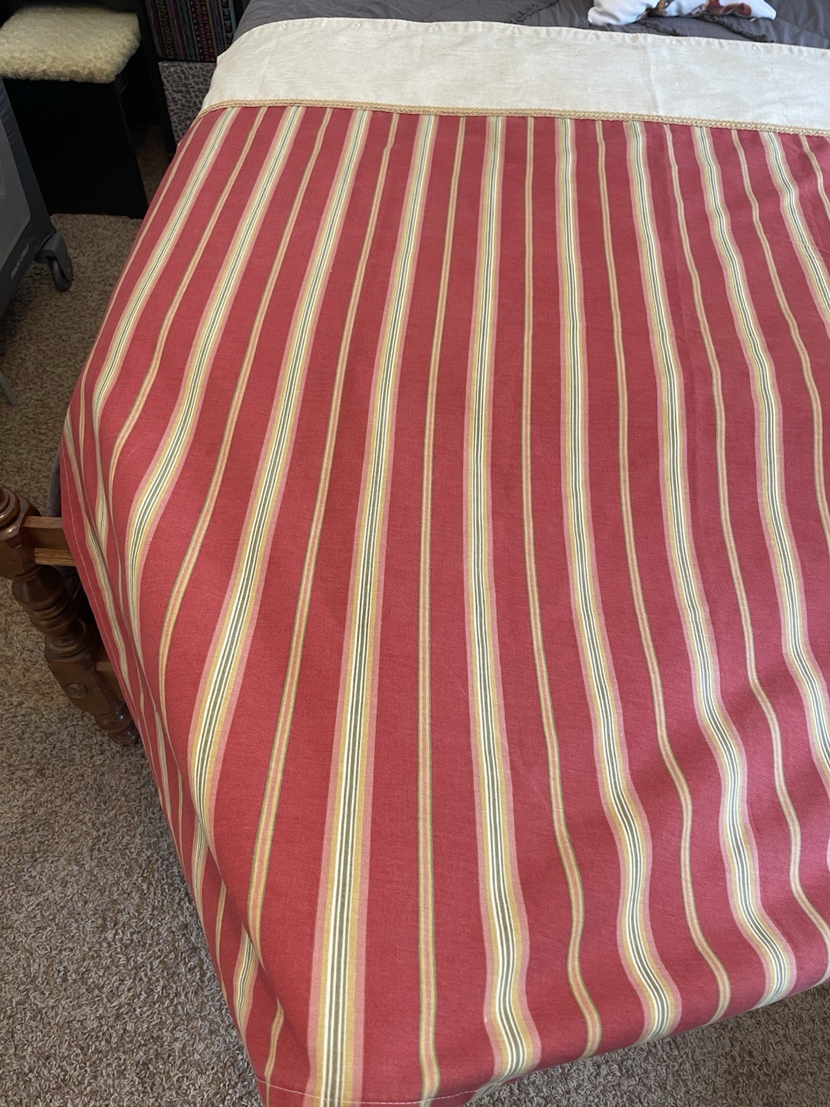 Striped Lined Fabric Shower Curtain Opaque Traditional 69×70-Red/Beige