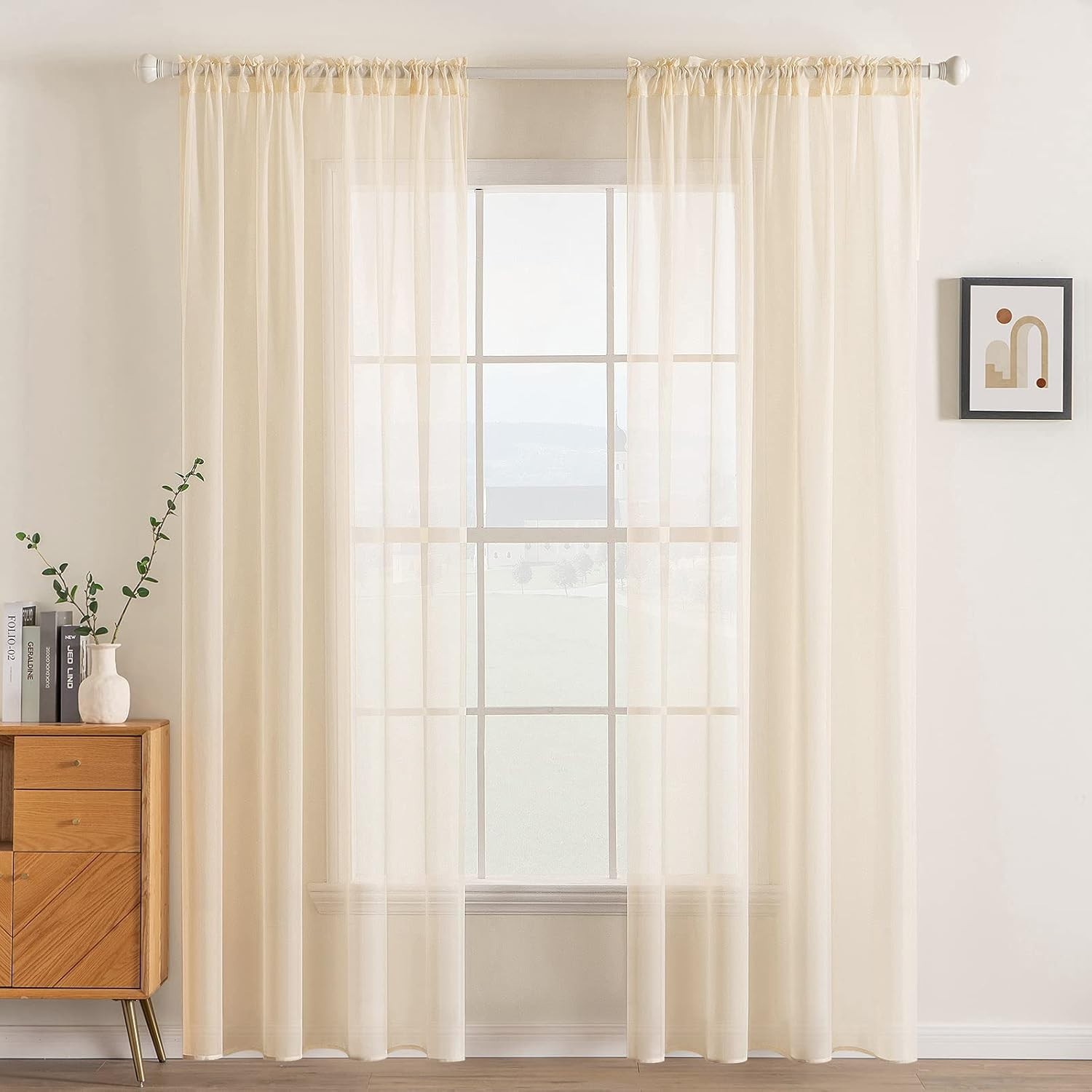 Contemporary Solid Color Sheer Drapes – 2 Panels for Living Room 54″ x 84″