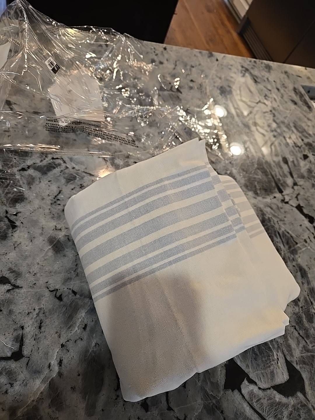 Pottery Barn Linen cotton blend Riveria Stripe porcelain blue Lined 50x 84 NIP