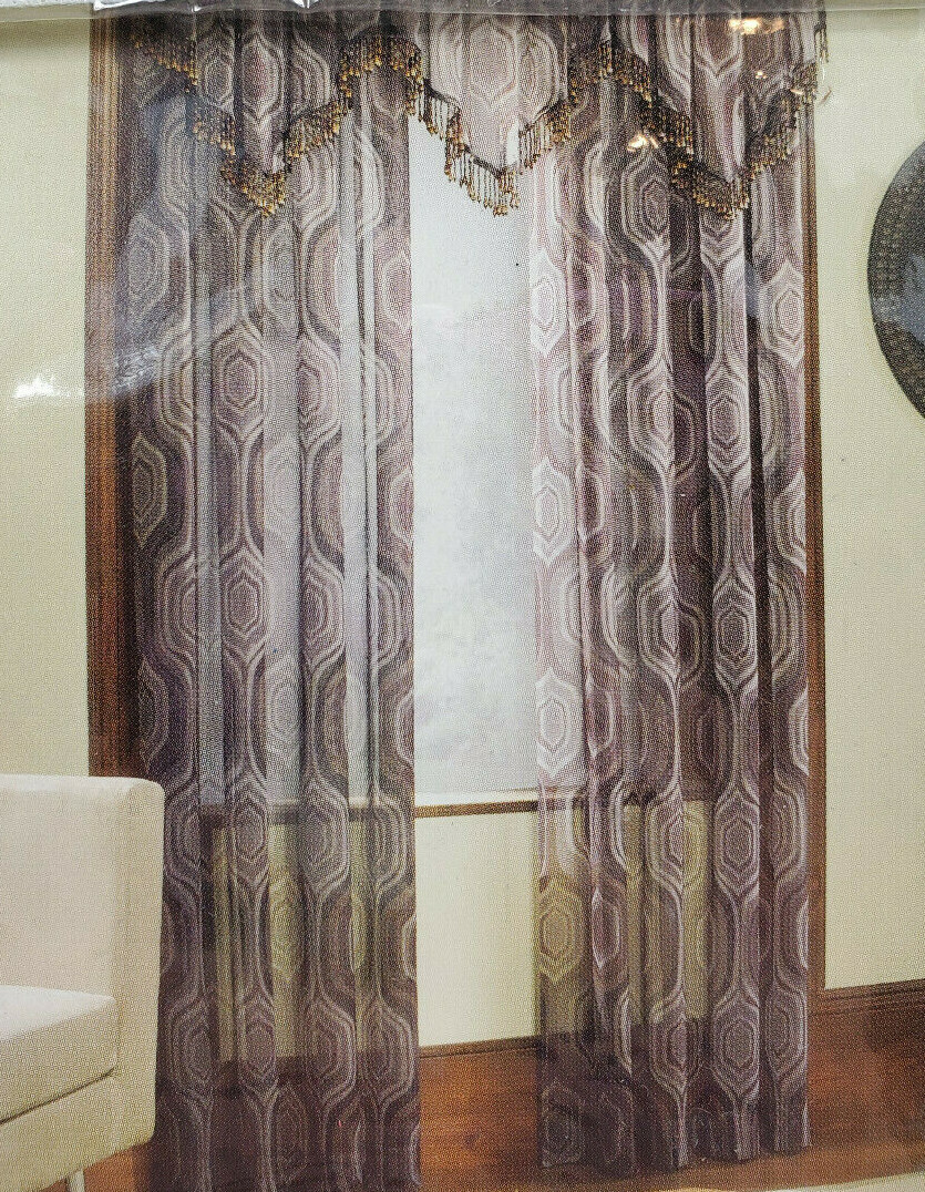 Whole Home Natasha Chocolate Brown Sheer Beaded Ascot Valance, 40″x24″