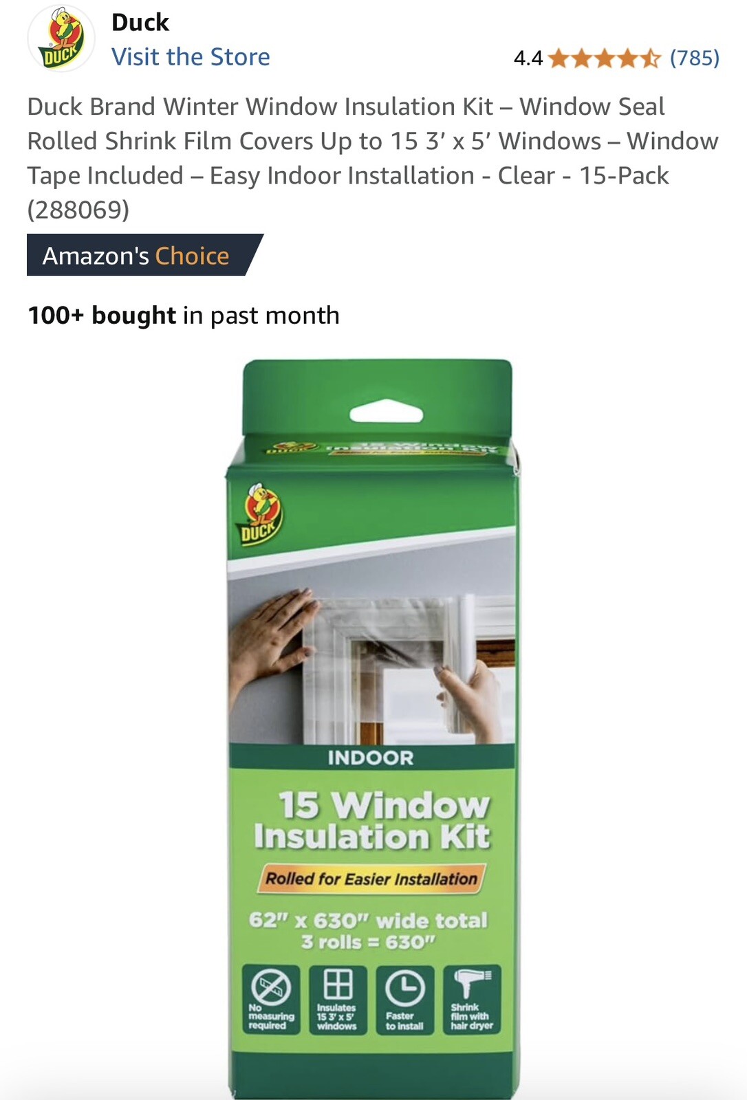 Duck indoor window insulation kit 3 rolls and 2 tapes