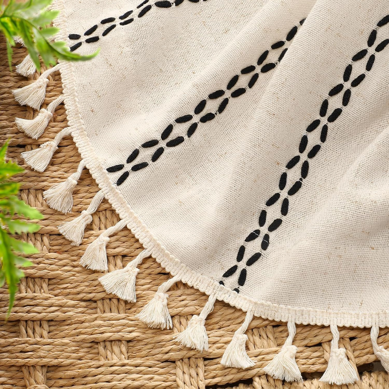 Beige Boho Blackout Curtains 2 Panels 84 Inch for Living Room Bedroom, Linen Tex