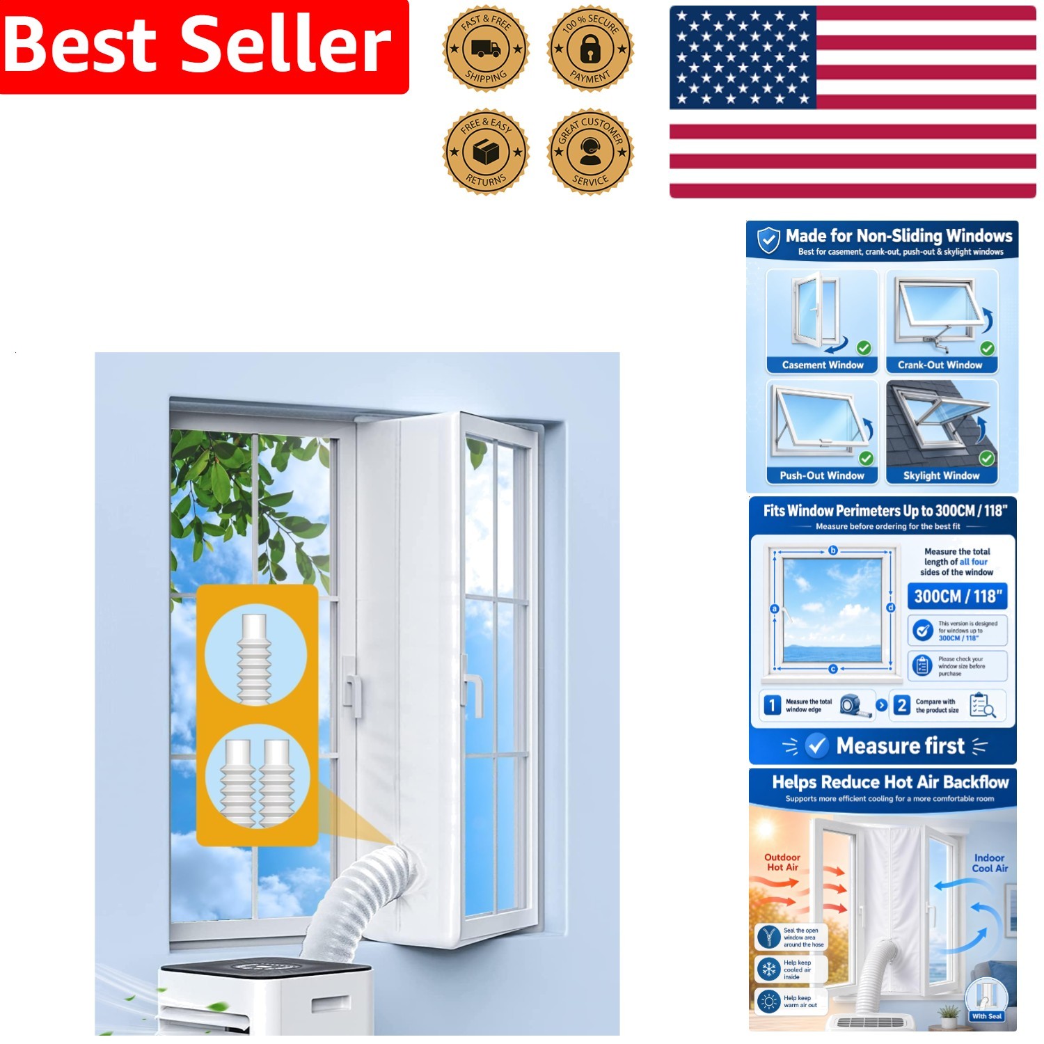 Adjustable Portable AC Window Seal Kit 300CM Waterproof No-Drill Vent
