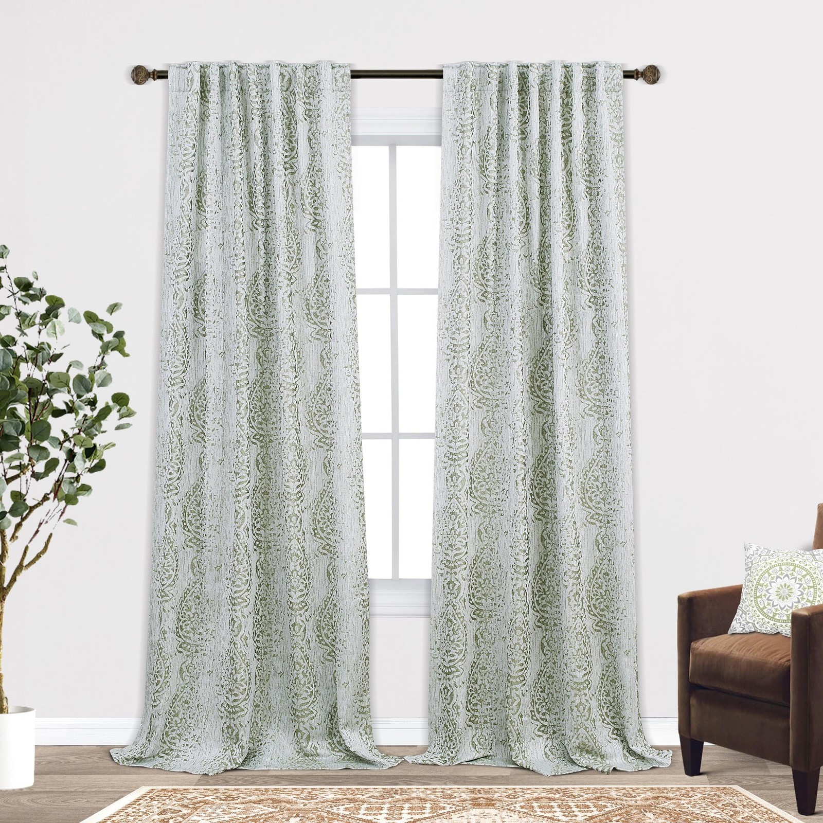 Mrs.Naturall Sage Green Curtains 52×96 Inch 50% Blackout Bedroom Living Room