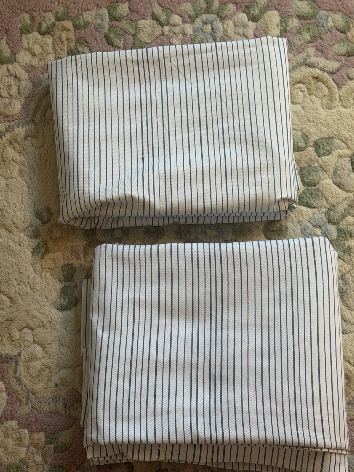 2 Pillowfort Curtain Panels Blue white Stripes Lined Hidden Tab Top 84″X41″