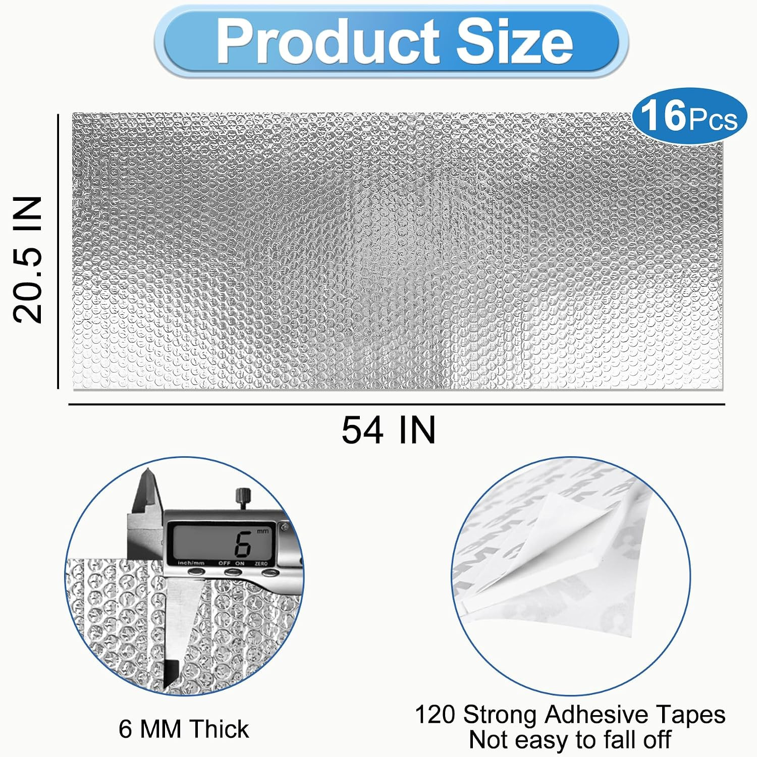 Garage Door Insulation Kit – 16P Double Bubble Window Heat Panels, 6MM 20.5″X54″