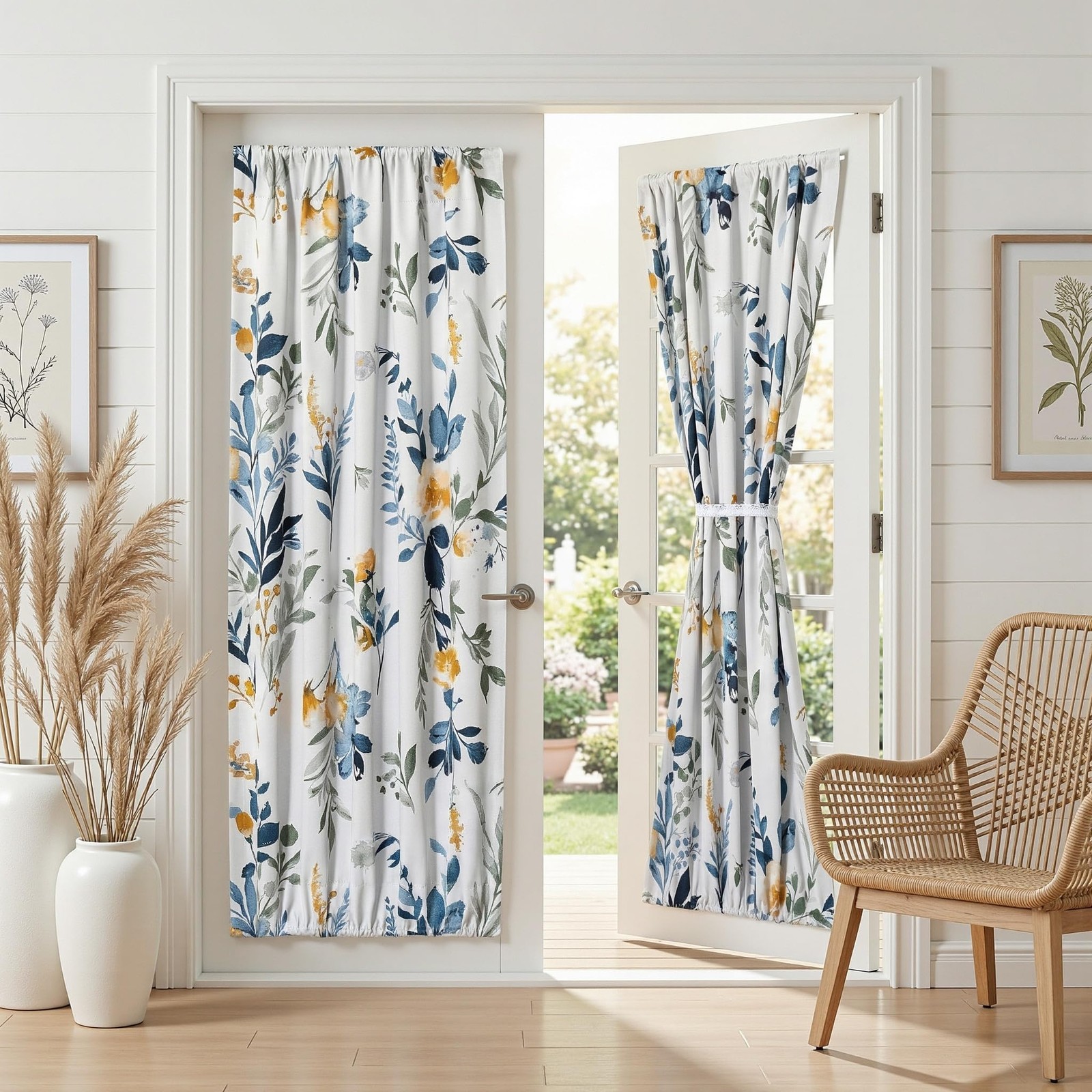 Floral French Door Curtains 72 inch Long 2 Panels – Blackout Privacy Sideligh…