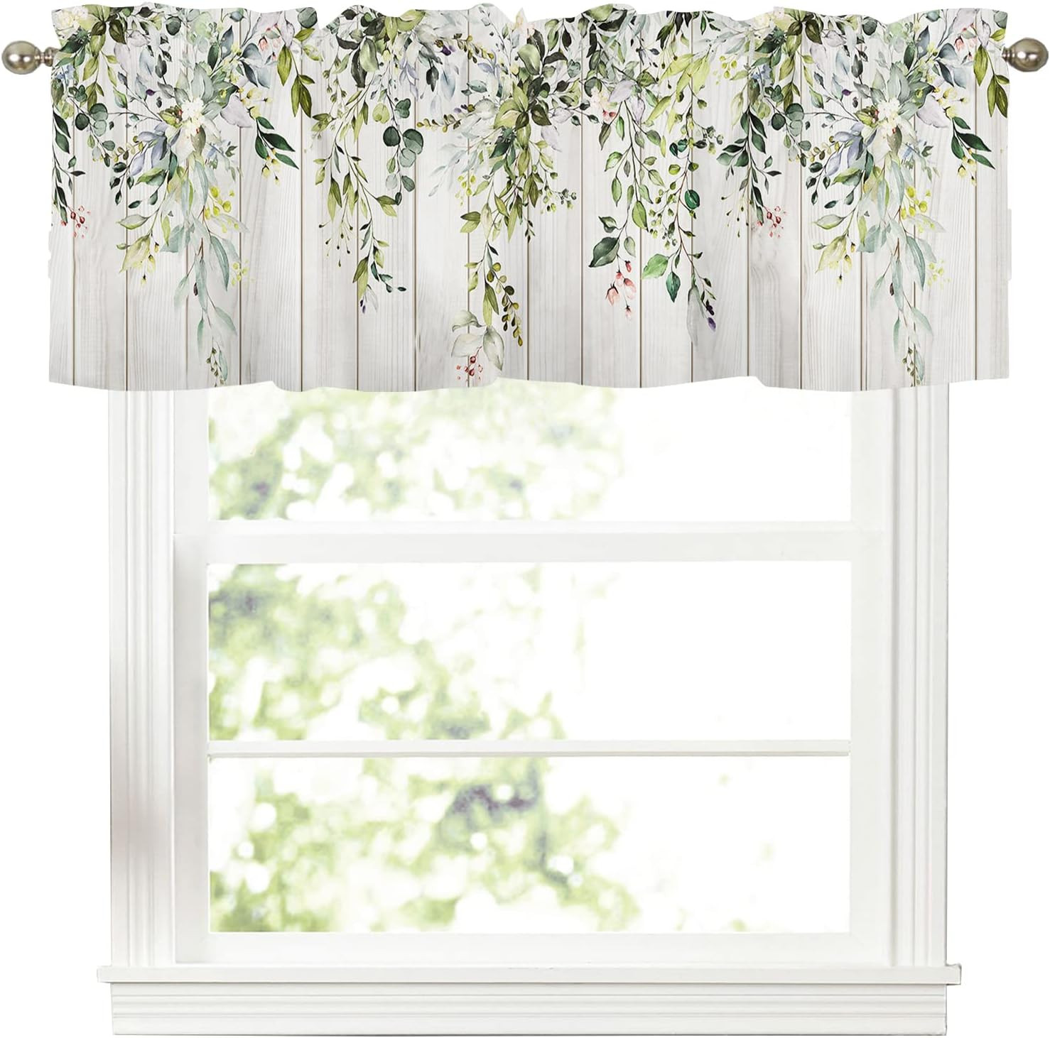 Sage Green Leaf Kithen Curtains Valances for Windows Spring Summer Eucalyptus Le