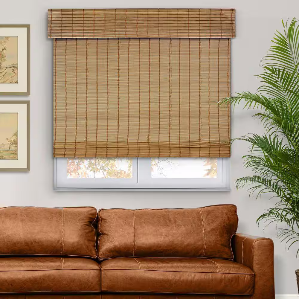 Natural Woven Top down Bottom up Cordless Bamboo Roman Shades for Windows, 47 In
