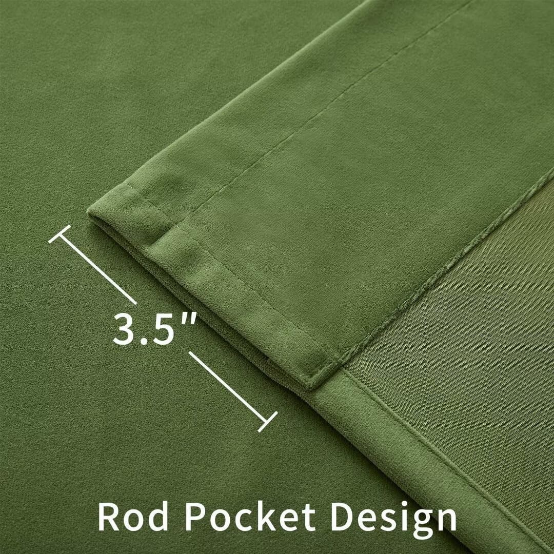 Olive Green Velvet Thermal Insulated Curtains | 2 Panels, 96 inch Length