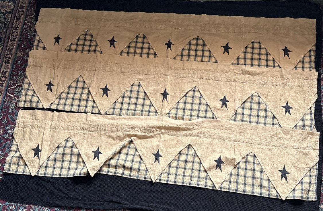 VHC Stratton Primitive Star Layered Valance Window Treatment Farmhouse 65 x 14.5