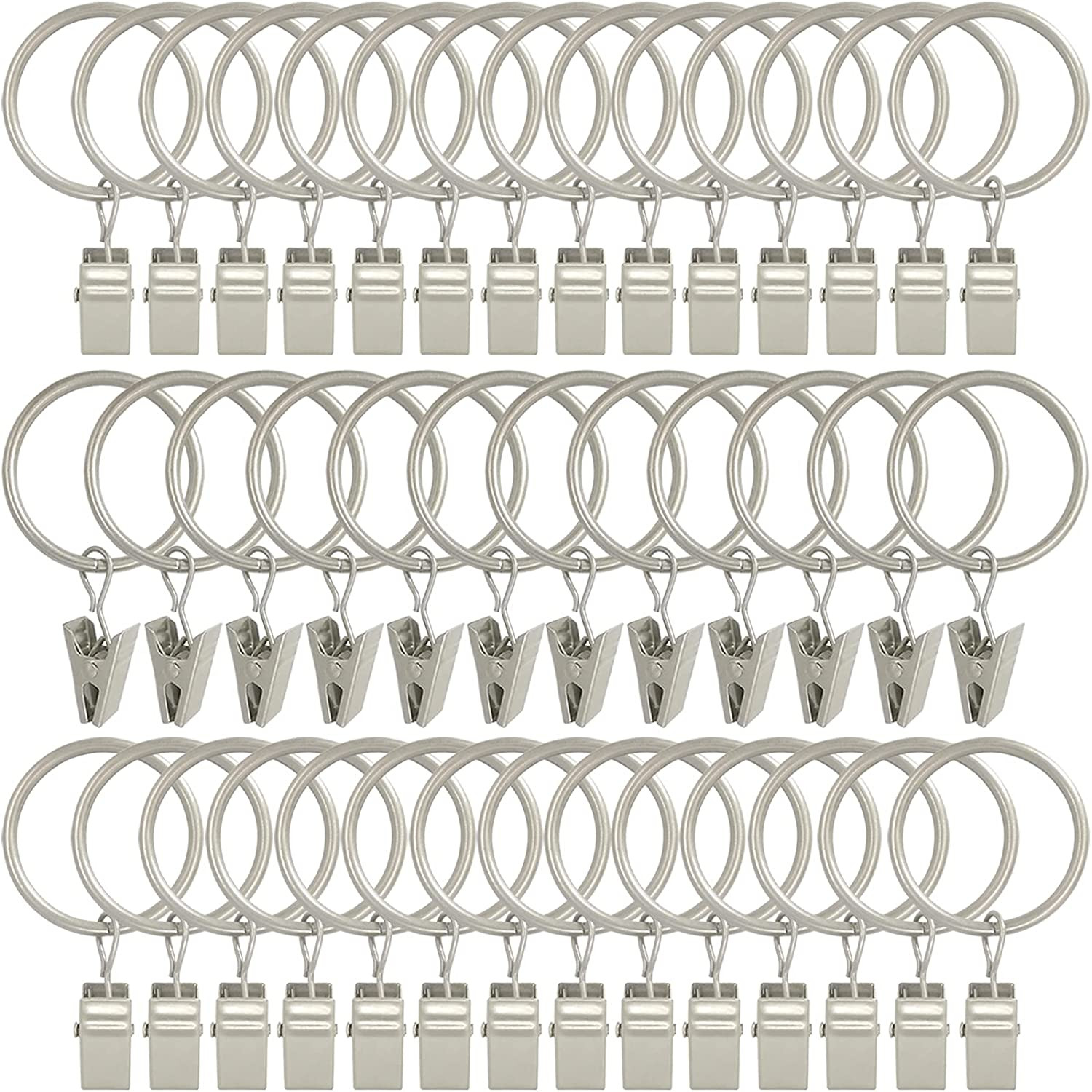 40-Pack Matte Silver Curtain Rings with Clips, 1.26″ Interior Diameter