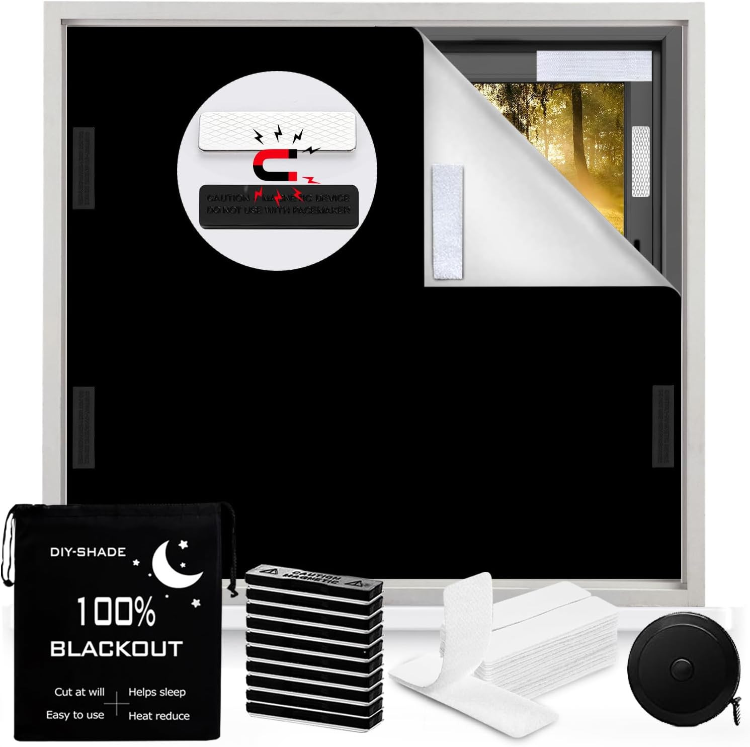 100% Blackout Window Cover 118×57 Magnetic No Drill Cuttable Blackout Blind