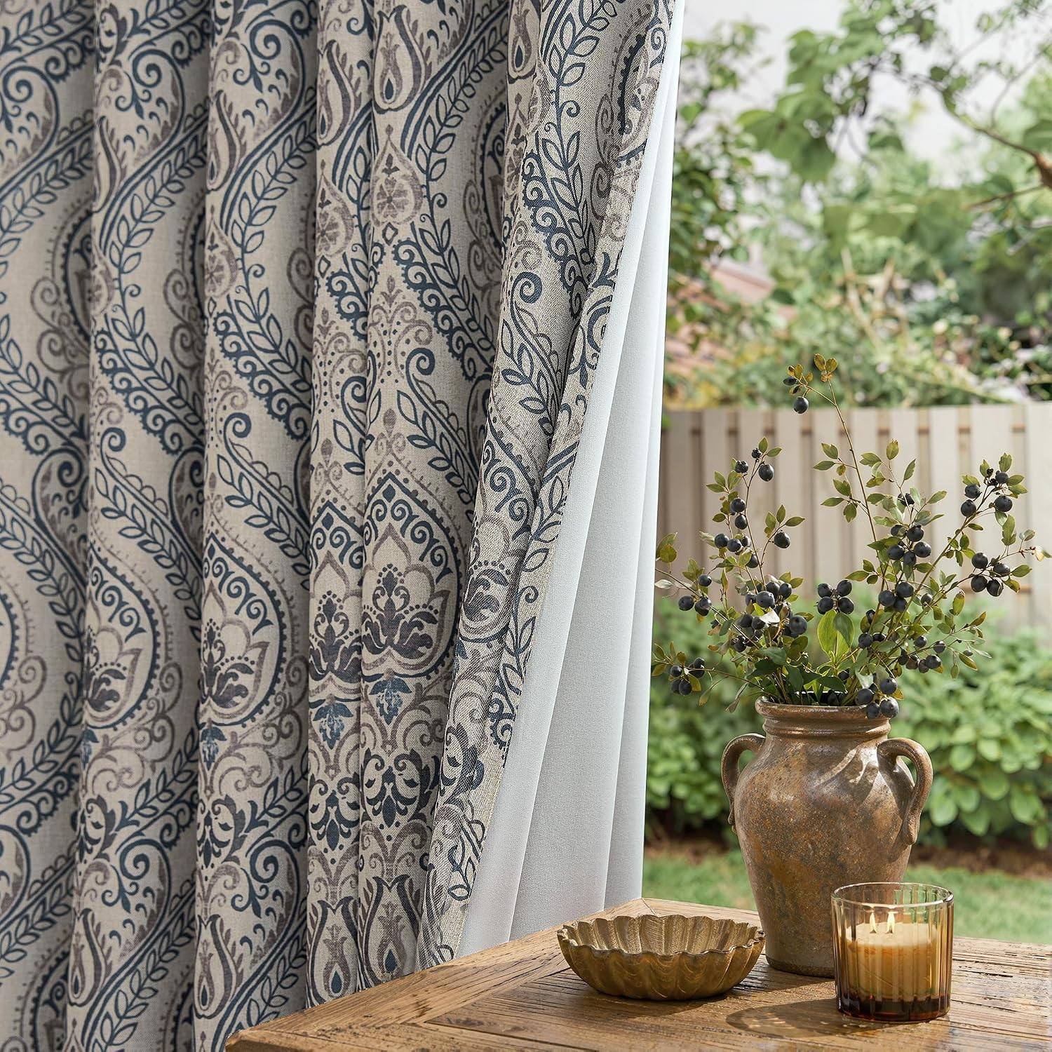 108 Inch Damask Linen Textured Curtain Panels Room Darkening Grommet Drapes
