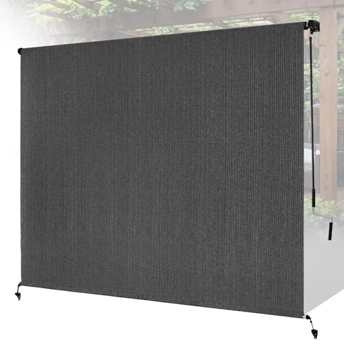 8’W x 6’H Gray Patio Shades Roll up Outdoor Roller Shade Crank 96″W x 72″H Grey