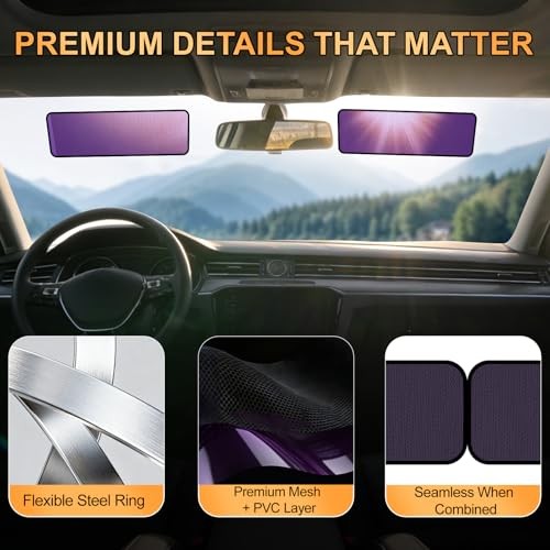Square Car Window Shades for Windshield & Side Windows, 2-Pack Static Cling