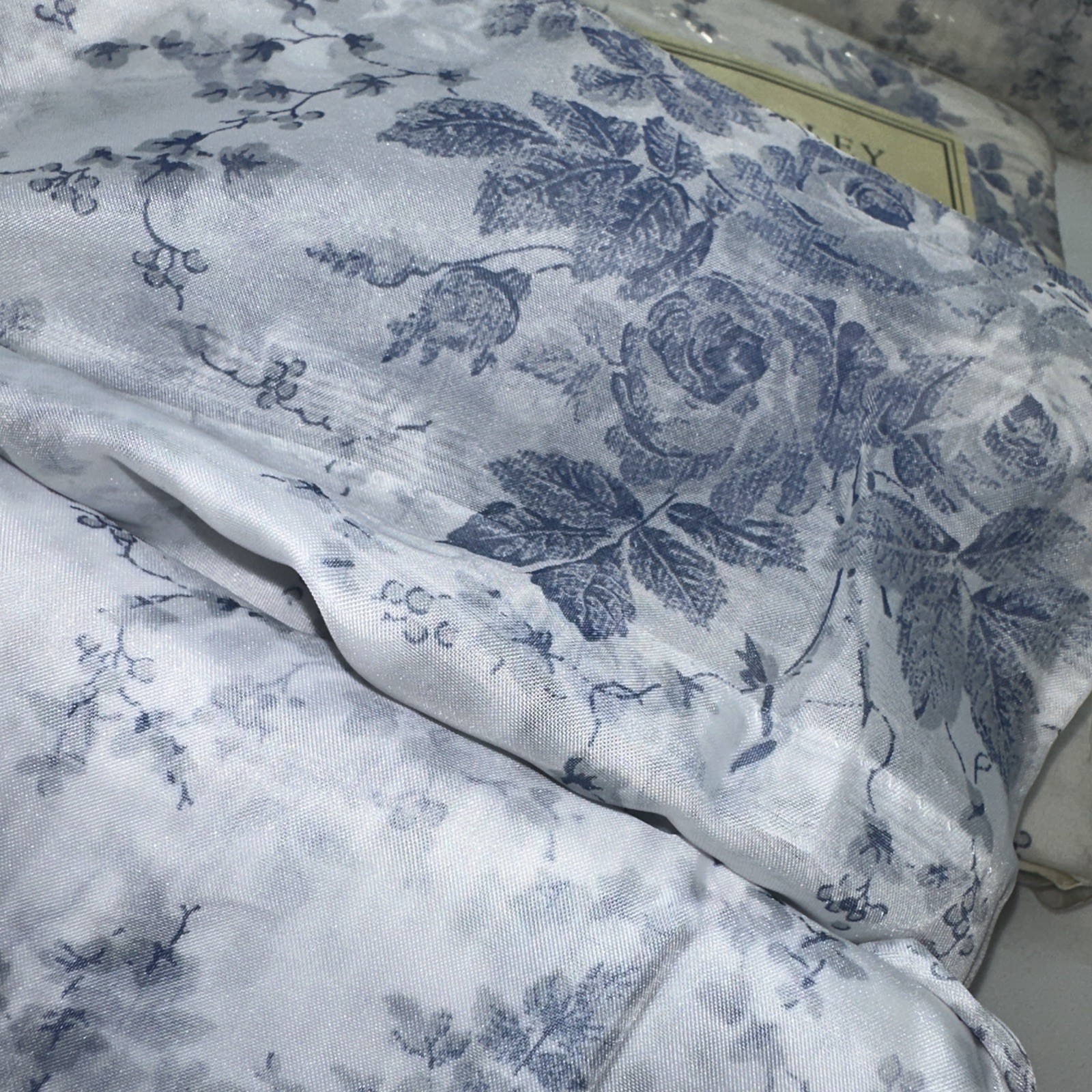 VTG Laura Ashley Sophia 2PC Sheer Blue White Floral Panels & 1PC Bluoson Valance