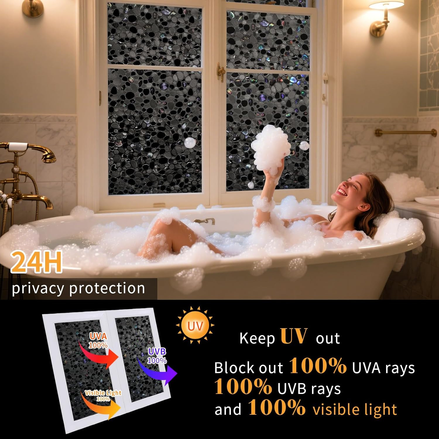 Total Blackout Window Film Privacy, 100% UV Blocking, Dark Window Tint for Home