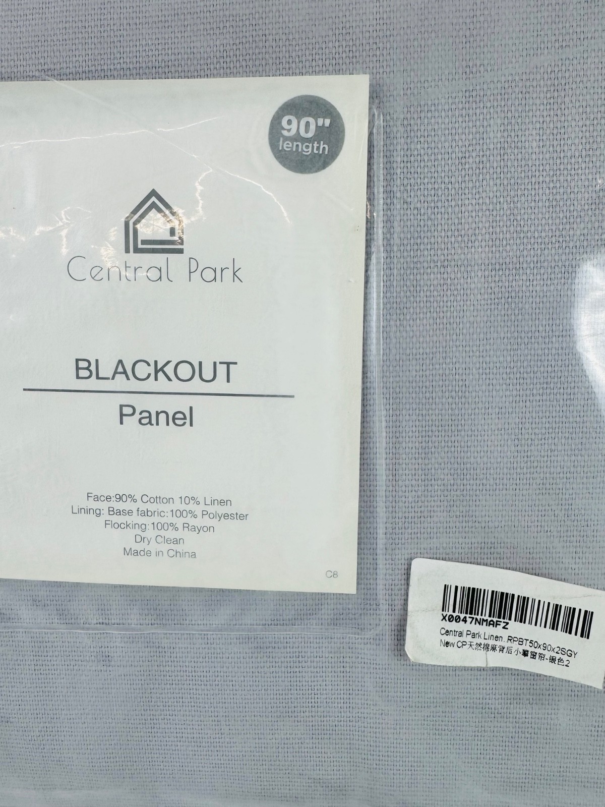 Central Park Silver Gray Cotton Linen Full Blackout Curtain 50″x90″, 2 Panels