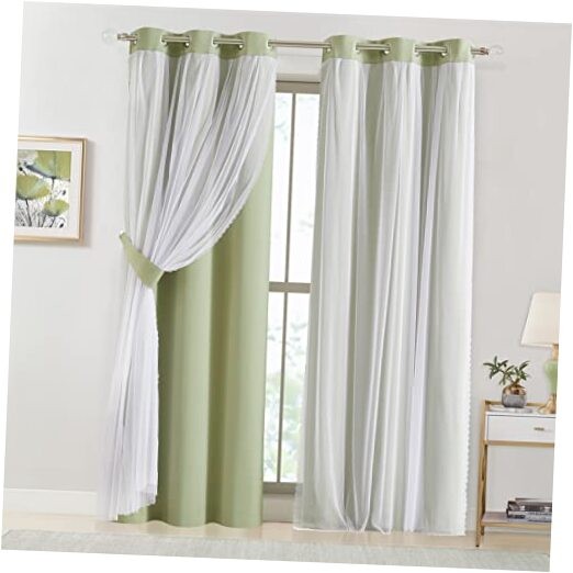 90% Blackout Curtains with Sheer Overlay 37″W x 84″L (Pack of 2) Sage Green