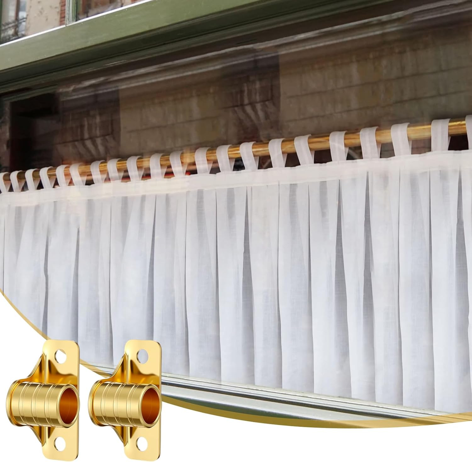Morningro 4 Pcs outside Mount Curtain Rod Bracket 3/8″ Brass Bracket Set for 3/8