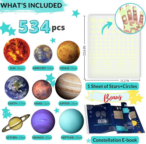 LUMOSX Glow in the Dark Stars and Planets – 534 pcs with Blue