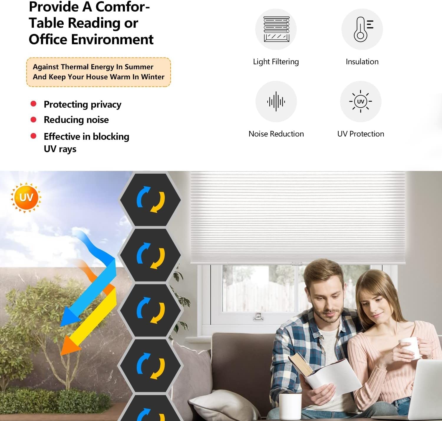 LazBlinds Cordless Cellular Shades, Light Filtering Honeycomb Shades for Home,