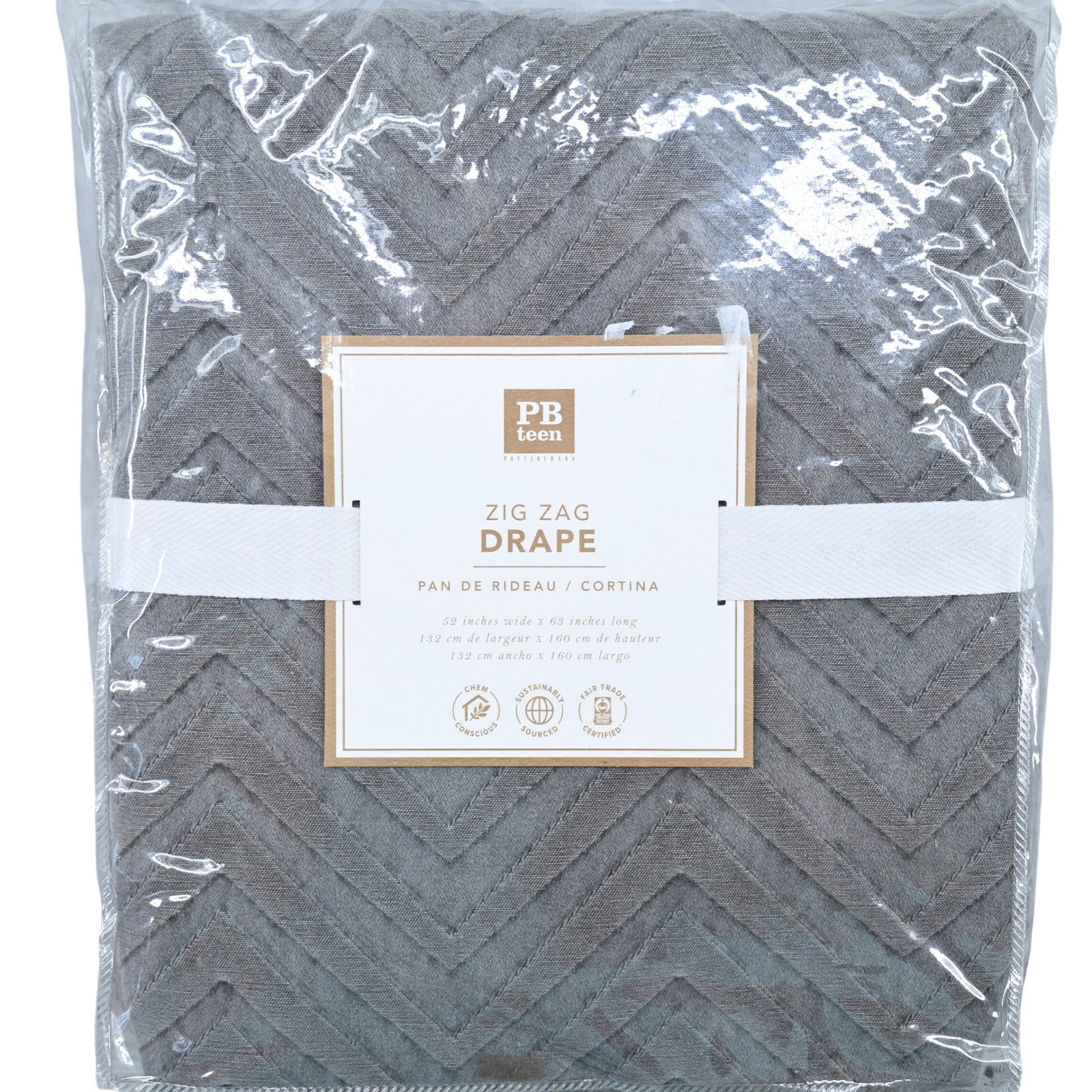 RETAIL $99.00 NEW PBteen Zig Zag Drape Gray 52×63 Textured Curtain Panel