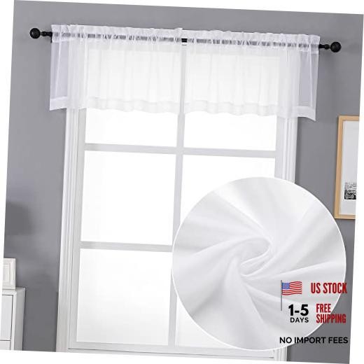 Sheer Valances for Windows 2 Pack, Small Window 42″W x 14″L (Pack of 2) White