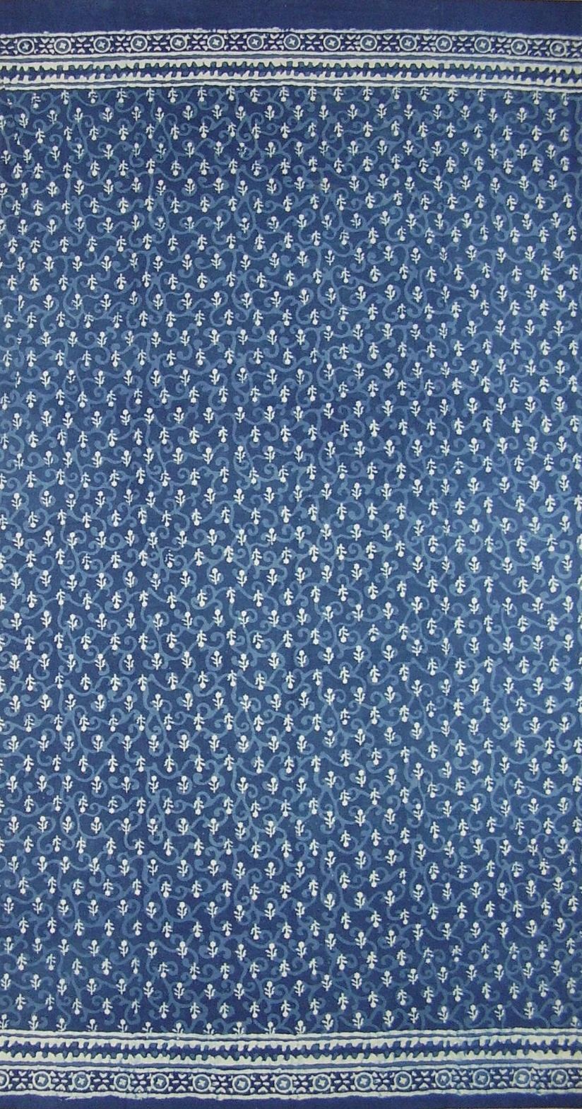 Dabu Dye Block Print Curtain Drape Panel Cotton 46″ x 88″ Indigo Blue