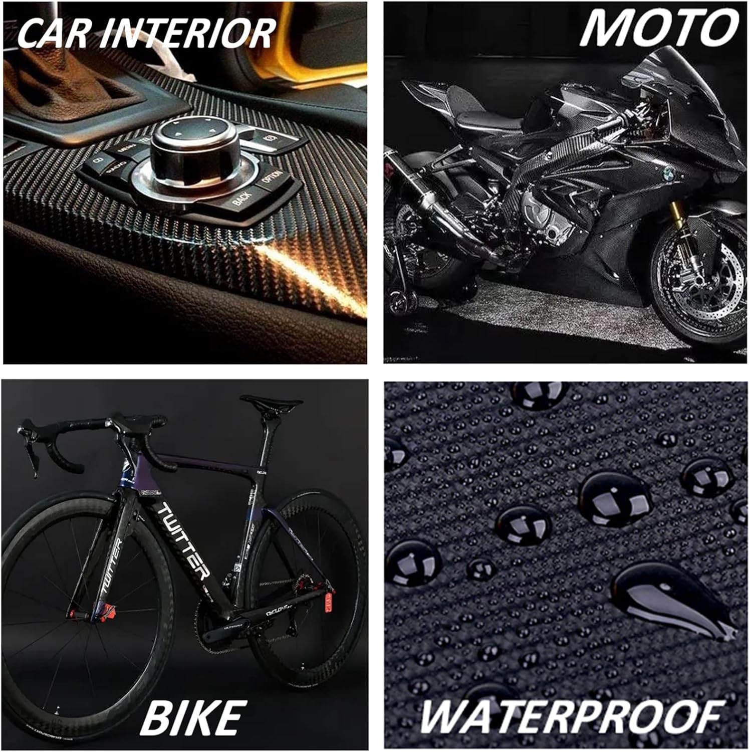 Carbon Fiber Vinyl Wrap 10Ft X 1Ft Self Adhesive Film, Black Vinyl Wrap Bubble F