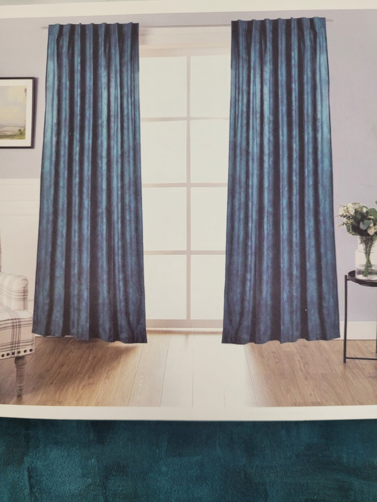 CALLISTO HOME 52 x 84 Scroll Turquoise Rod Pocket Curtains SET OF 2 PANELS