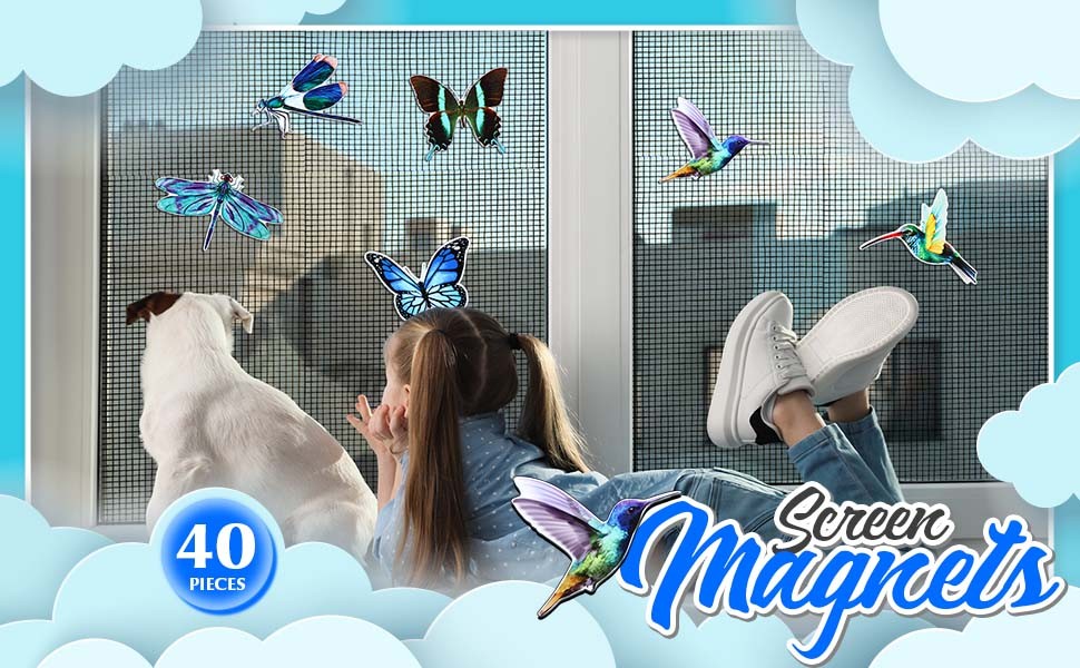 12 Pcs Hummingbird Retractable Screen Door Magnets Butterfly Dragonfly Double